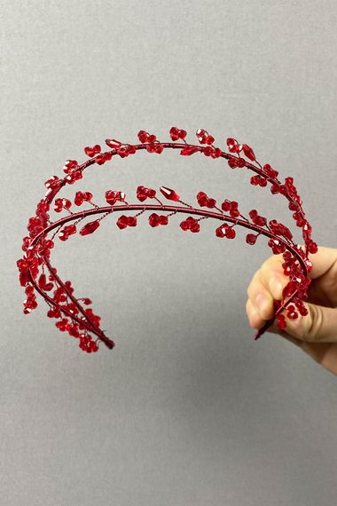 Red Double Row Leva Crystal Beaded Bridal Henna Crown - photo 3