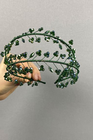 Green Double Row Leva Crystal Beaded Bridal Henna Crown - photo 2