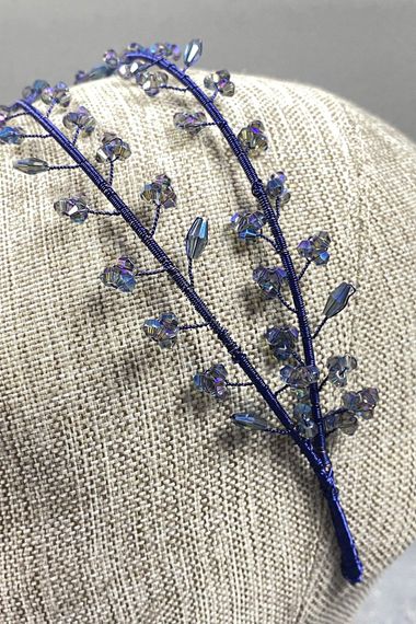 Indigo Blue Double Row Leva Crystal Beaded Bridal Henna Crown - photo 2