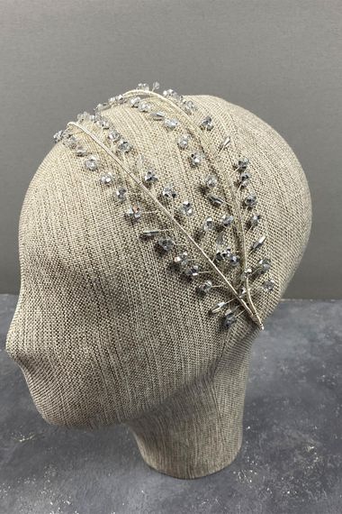 Silver Gray Double Row Leva Crystal Beaded Bridal Henna Crown - photo 2