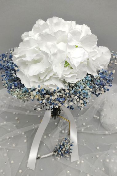 White Hydrangea Bride and Groom Boutonniere - photo 2