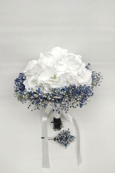 White Hydrangea Bride and Groom Boutonniere - photo 3