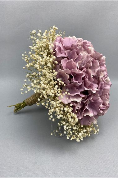 Bride Bouquet Groom Boutonniere with Dried Rose Hydrangea and Cream Gypsum - photo 2