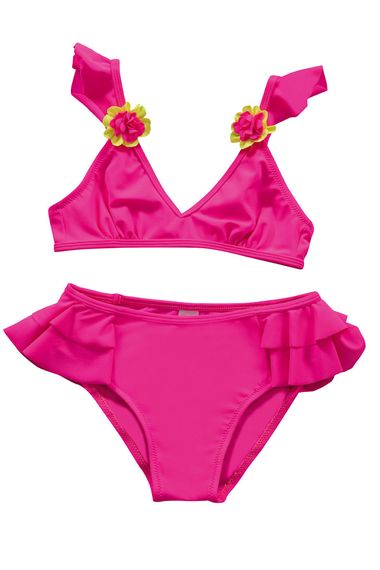 Endeep Girl Child Pink Accessory Detailed Flounces Bikini Set