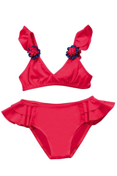 Endeep Girl Child Red Accessory Detailed Flounces Bikini Set