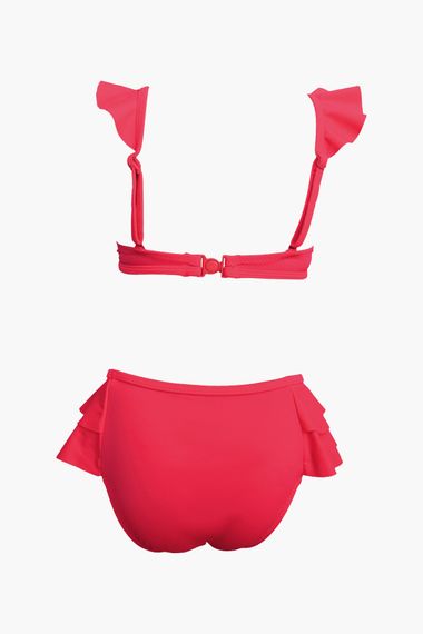 Endeep Girl Child Red Accessory Detailed Flounces Bikini Set