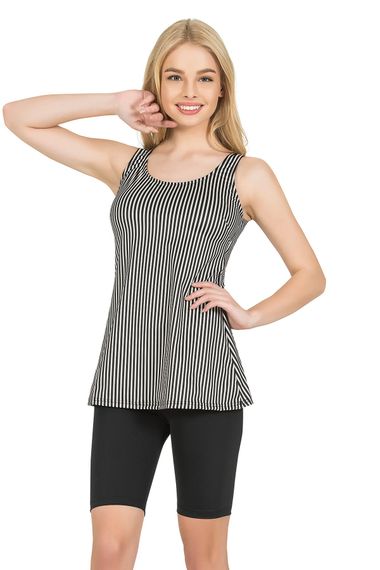 Beria Women's Black and White Striped Tights Tankini