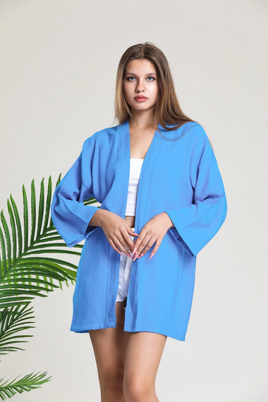 Elia Moda Blue Airobin Linen Jacket Kimono - صورة 1