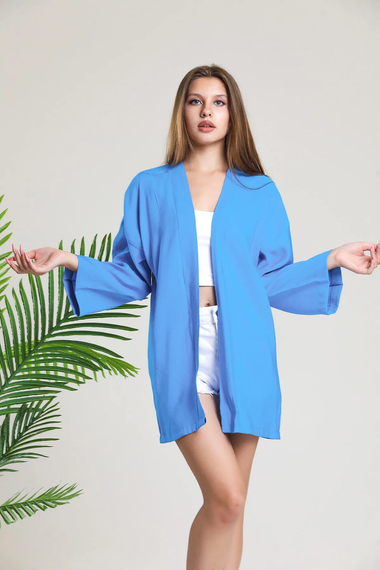 Elia Moda Blue Airobin Linen Jacket Kimono - صورة 2