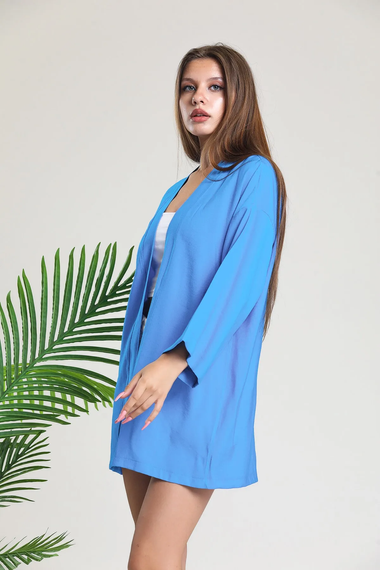 Elia Moda Blue Airobin Linen Jacket Kimono - صورة 3