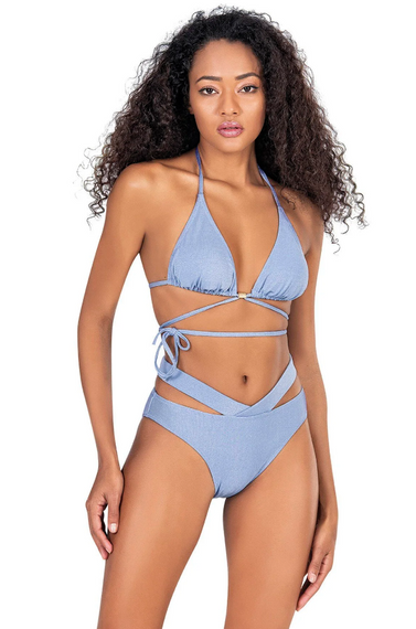 طقم بيكيني نسائي من Endeep باللون الأزرق الثلجي بتفاصيل متقاطعة - صورة 1
