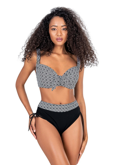 Endeep Kadın Büyük Beden Balenli Siyah Beyaz Desenli Bikini Takımı - fotoğraf 1