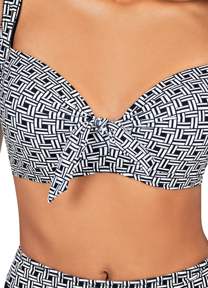 Endeep Kadın Büyük Beden Balenli Siyah Beyaz Desenli Bikini Takımı - fotoğraf 2