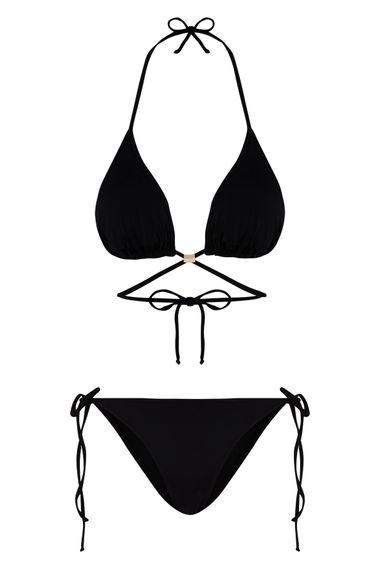 Beria Women's Cross Tie Detailed Triangle Drawstring Black Bikini Set - photo 1