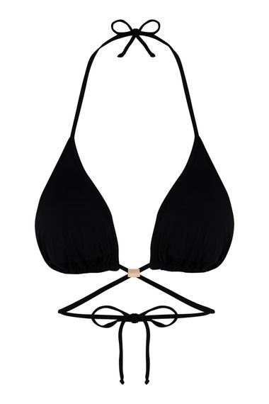 Beria Women's Cross Tie Detailed Triangle Drawstring Black Bikini Set - photo 2