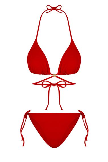 Beria Women's Cross Tie Detailed Triangle Drawstring Red Bikini Set - photo 1