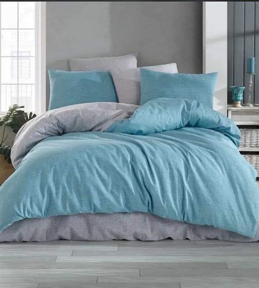 Elastic Turquoise gray reversible king size duvet cover set