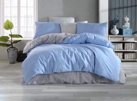 Elastic Blue gray reversible king size duvet cover set