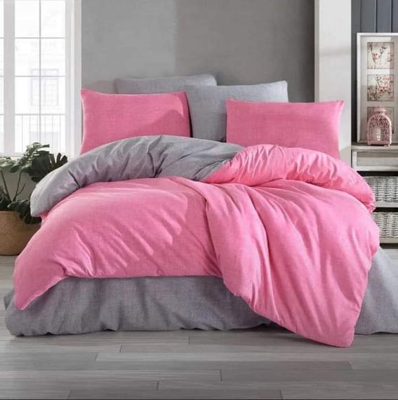 Elastic Fuchsia gray reversible king size duvet cover set