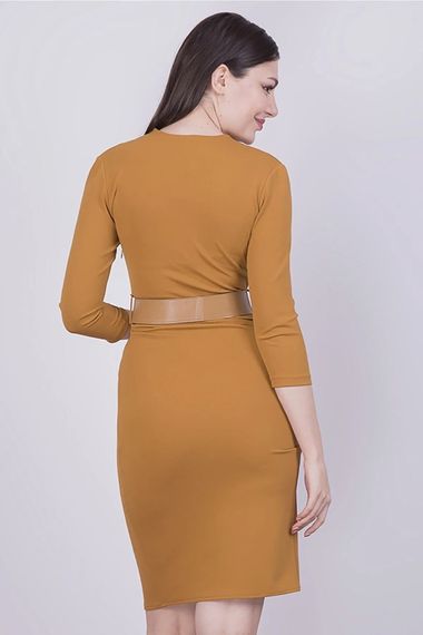 فستان نسائي من Apsen ذو ياقة مزدوجة الصدر وحزام موسمي بطول متوسط ملفوف - صورة 2