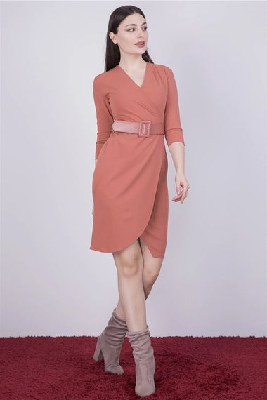 فستان نسائي من Apsen ذو ياقة مزدوجة الصدر وحزام موسمي بطول متوسط ملفوف - صورة 1