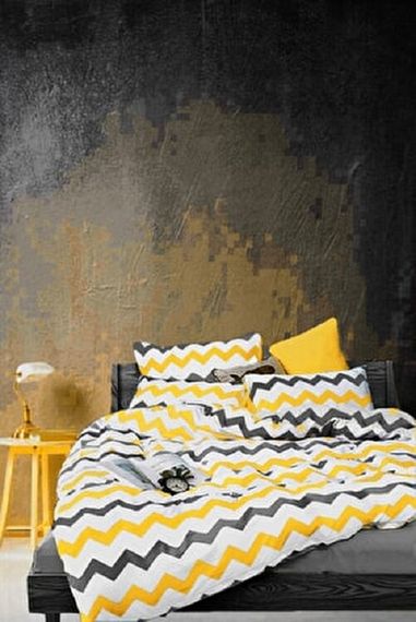 Elastic zigzag patterned king size duvet cover set