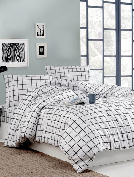 White checkered king size duvet cover set