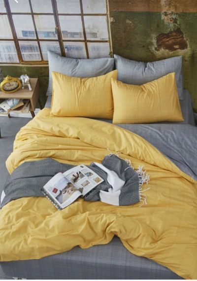 Elastic Elastic Yellow Gray Solid Color Oversized Duvet Cover Set