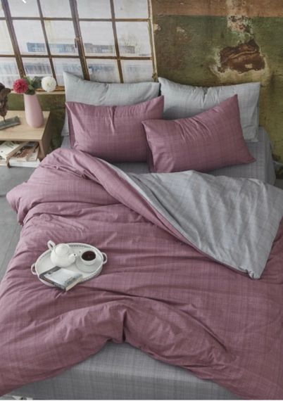 Elastic Pink gray reversible king size duvet cover set