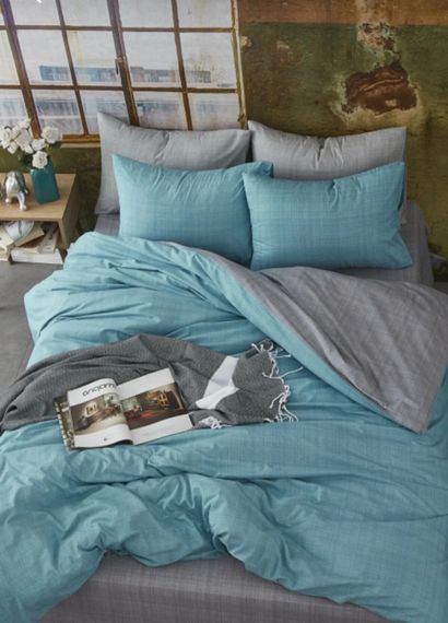 Elastic Elastic Turquoise gray reversible king size duvet cover set