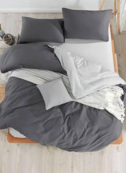 Elastic Gray white color double-sided king size duvet cover set