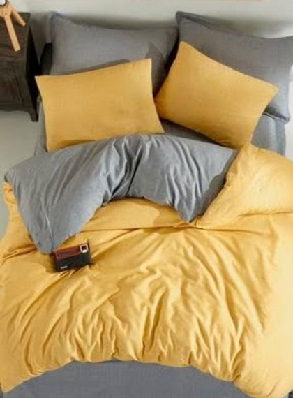 Elastic Yellow gray reversible king size duvet cover set