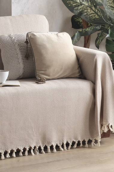 LADYNİL Natural Sofa Cover Covering the Arms Beige 180x300 - photo 2