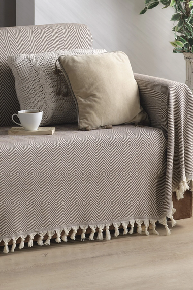 LADYNIL غطاء أريكة طبيعي يغطي الأذرع بني داكن 180x300 - صورة 2