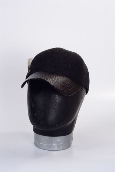 Men's Leather Peaked Cap Hat Wool Cashmere Fabric Cap - photo 2