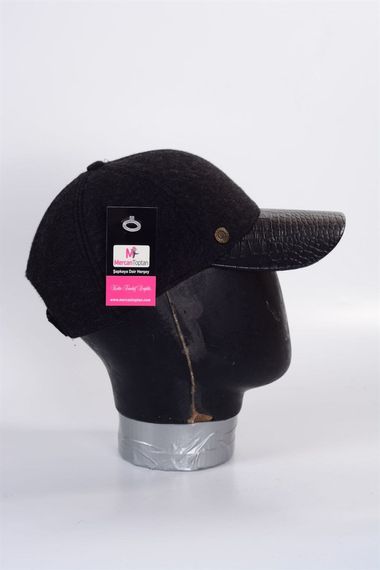 Men's Leather Peaked Cap Hat Wool Cashmere Fabric Cap - photo 3