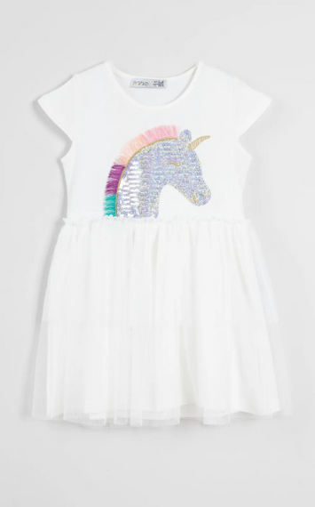 Unicorn Sequin Embroidered Skirt Tulle Short Sleeve Girls Dress - photo 1