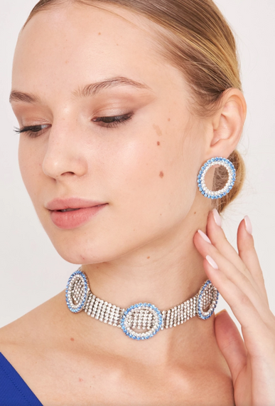 Жіноча модель Piedra, блакитне кільце, намисто, сережки, комбінована вечірня сукня з каменем циркон, щоденний комплект прикрас - фото 2