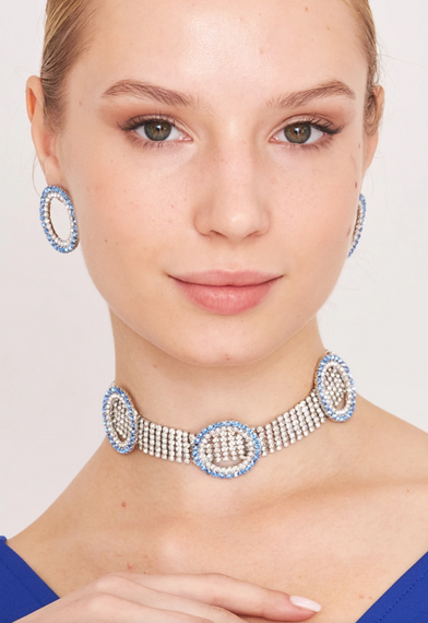 Жіноча модель Piedra, блакитне кільце, намисто, сережки, комбінована вечірня сукня з каменем циркон, щоденний комплект прикрас - фото 1