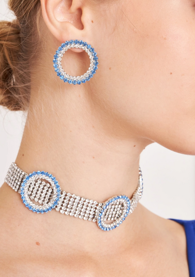 Жіноча модель Piedra, блакитне кільце, намисто, сережки, комбінована вечірня сукня з каменем циркон, щоденний комплект прикрас - фото 3