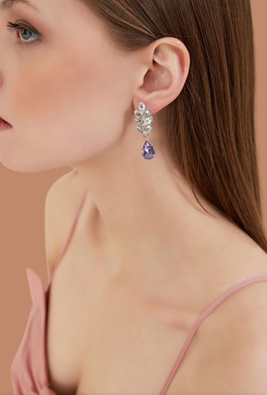 Жіноча бузкова модель Клара з діамантовим кришталем і камінням, срібна підвісна щоденна вечірня сукня, сережки на випускний - фото 2