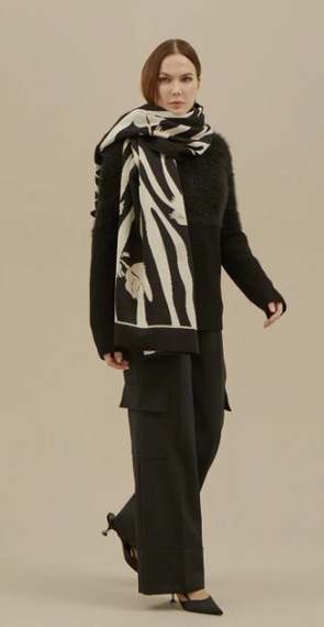 Women's Black Zebra Patterned Shawl