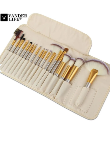Maloom 24 Pcs Cosmetic Professional Makeup Brush Set with Leather Bag Metallic Champagne Color - photo 1