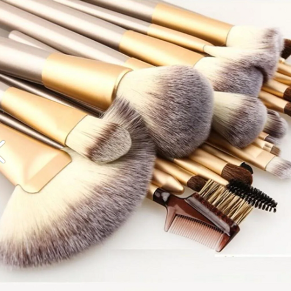 Maloom 24 Pcs Cosmetic Professional Makeup Brush Set with Leather Bag Metallic Champagne Color - photo 5