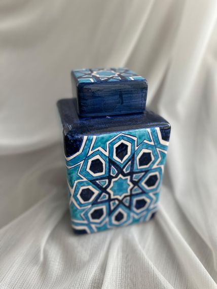 Square cube with authentic tile decorative pattern