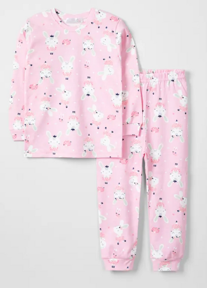 Girl | Rabbit Printed | Pink | Long Sleeve | Pajama Set - photo 1