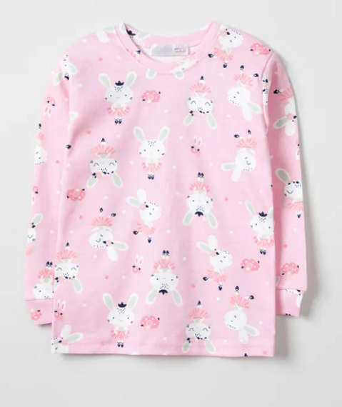 Girl | Rabbit Printed | Pink | Long Sleeve | Pajama Set - photo 2