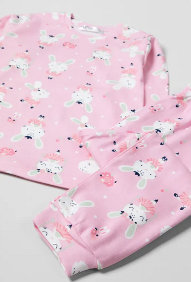 Girl | Rabbit Printed | Pink | Long Sleeve | Pajama Set - photo 4