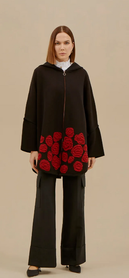 Uludağ Knitwear Women's Rose Patterned Embossed Poncho - photo 1
