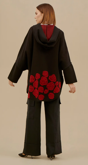 Uludağ Knitwear Women's Rose Patterned Embossed Poncho - photo 3